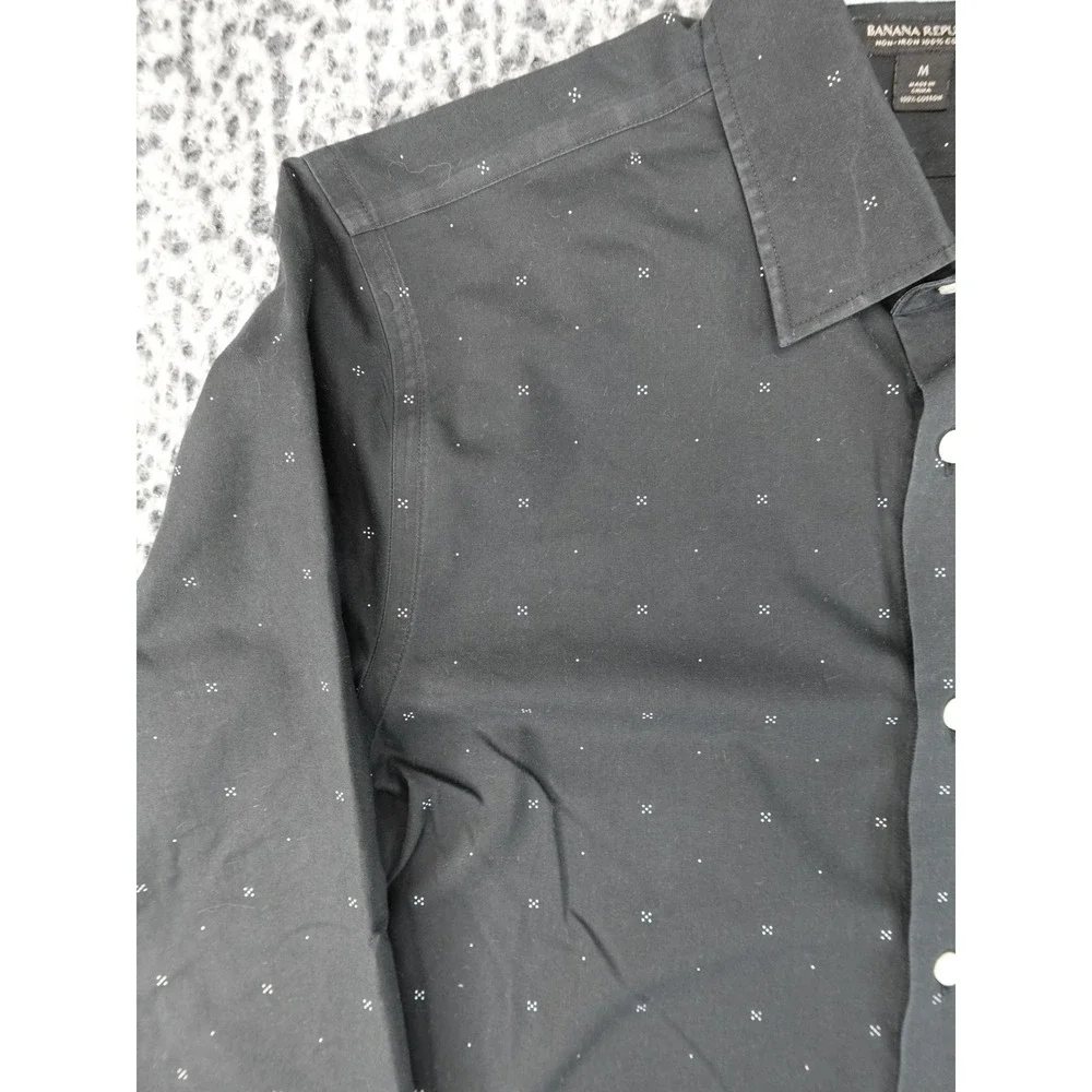 Banana Republic Button Down Mens Medium Black Good Slim Fit Non-Iron Micro-Print
